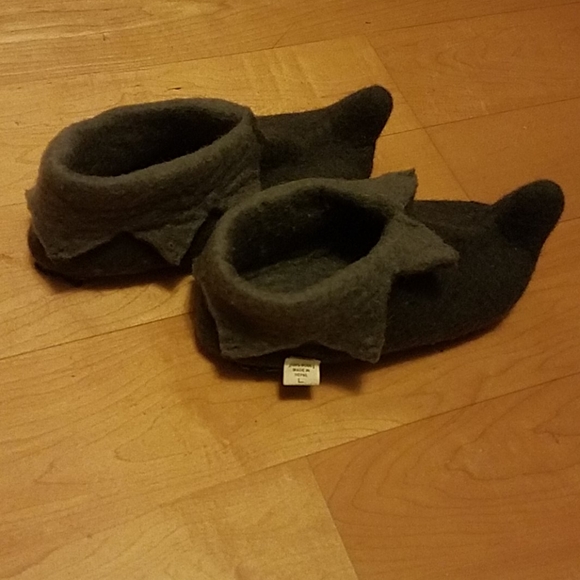 Gray Wool Felted Elf Shoes Slippers Kids L - Picture 3 of 5